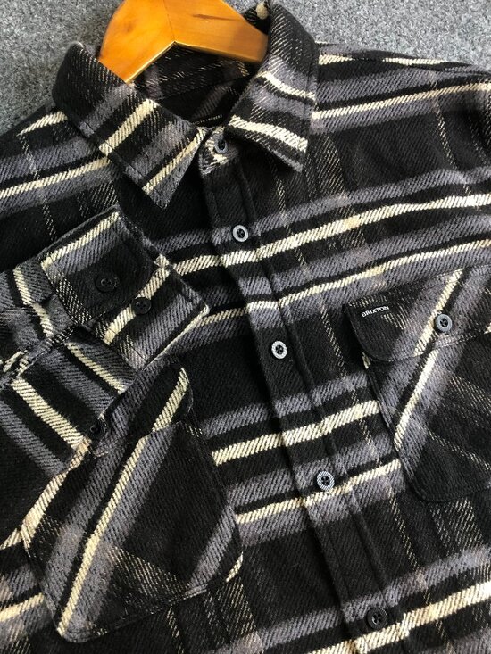 Brixton Other - Brixton Shirt Mens Large Black Gray Plaid Flannel Button Up Pockets Cobain